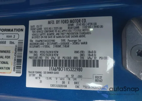 2017 Ford Mustang Gt from USA, damaged, VIN 1FA6P8CF1H5322980